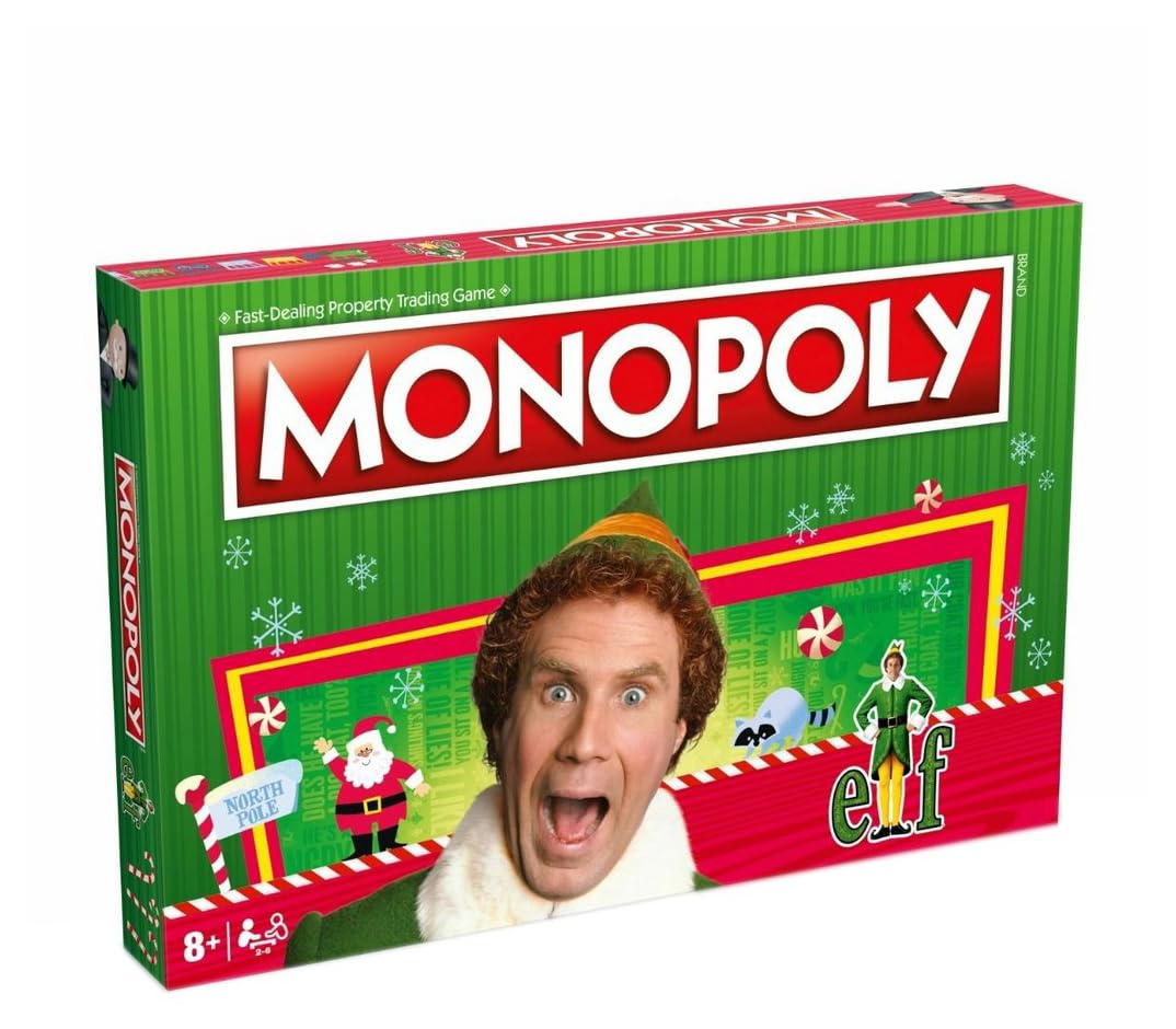 Winning Moves Elf Monopoly Board Game, Choose your festive token and advance to Santa's Workshop and Empire State Building, Save Christmas and reap the rewards, for ages 8 plus