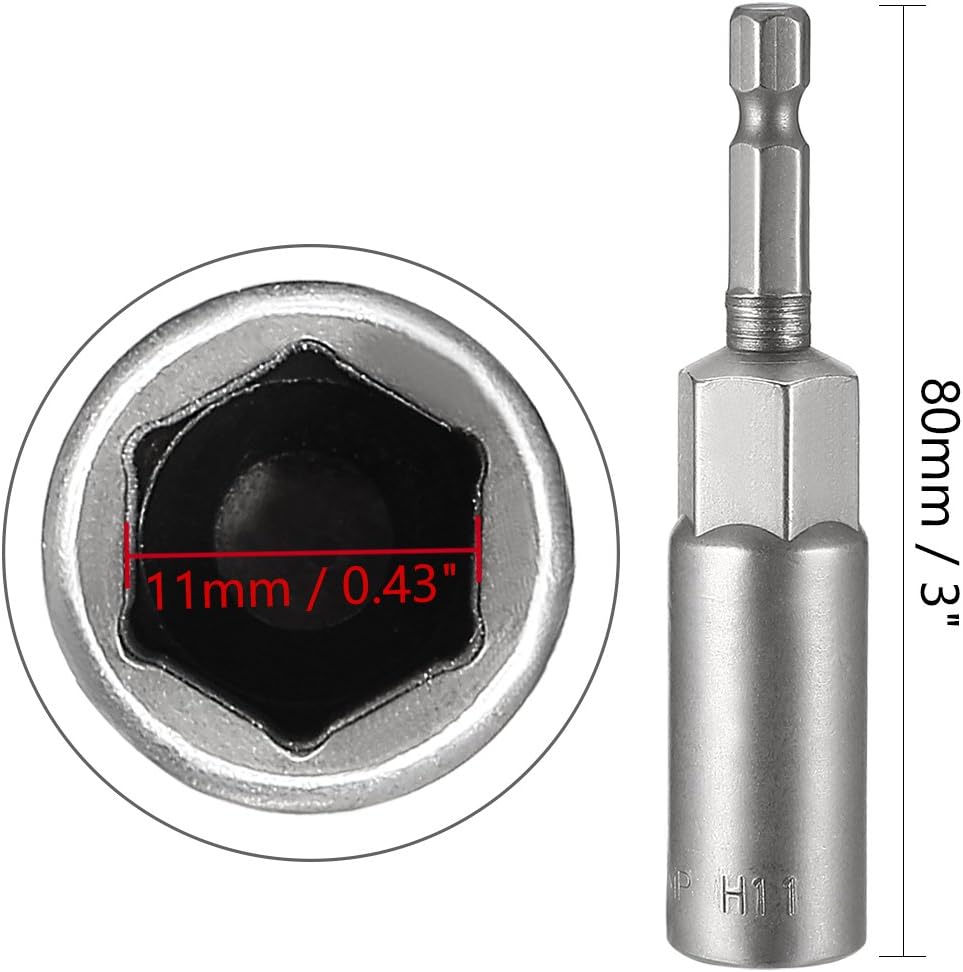 Sourcingmap 3 Pcs 1/4" Quick-Change Hex Shank 11mm Nut Setter Driver Drill Bit, 80mm Length, Metric No-Magnetic - Image 4