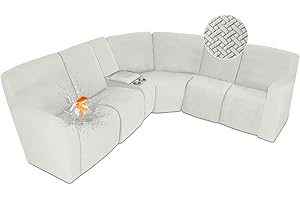 ALIECOM 100% Waterproof Recliner Sectional Couch Covers L Shape Stretch Corner Reclining Sectional Sofa Cover Washable Recliner Slipcover Protector for Dog Pet (5 Seat and 1 Console, Light Gray)