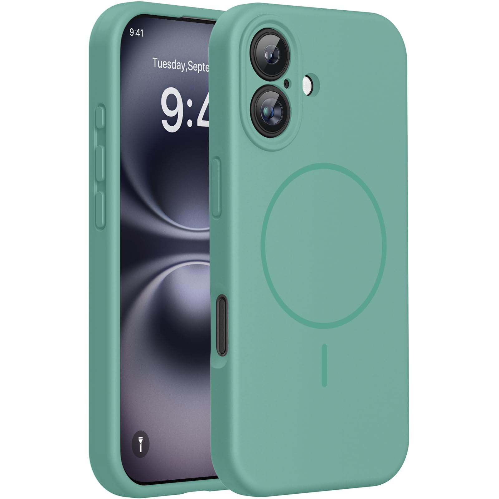 Photo 1 of Miracase Compatible with iPhone 16 Case, [Soft Anti-Scratch Microfiber Lining], Compatible with MagSafe, Liquid Silicone Case Shockproof Drop Protection Phone Case for 16,Midnight Green