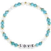 Agriajun Natural Stone Stretch Bracelets for Women, Cute Lover Letter Crystal Turquoise Beads Bracelet Adjustable Prom Jewelry Gift.