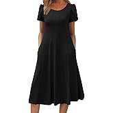 ZEAGOO Womens Casual Dresses for Summer Short Sleeve Flare Midi Dress Loose Flowy Beach Sundress