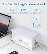 FDTEK 5 Way Extension Lead with 4 USB Ports 4m Cable Box White UK Plug view 3