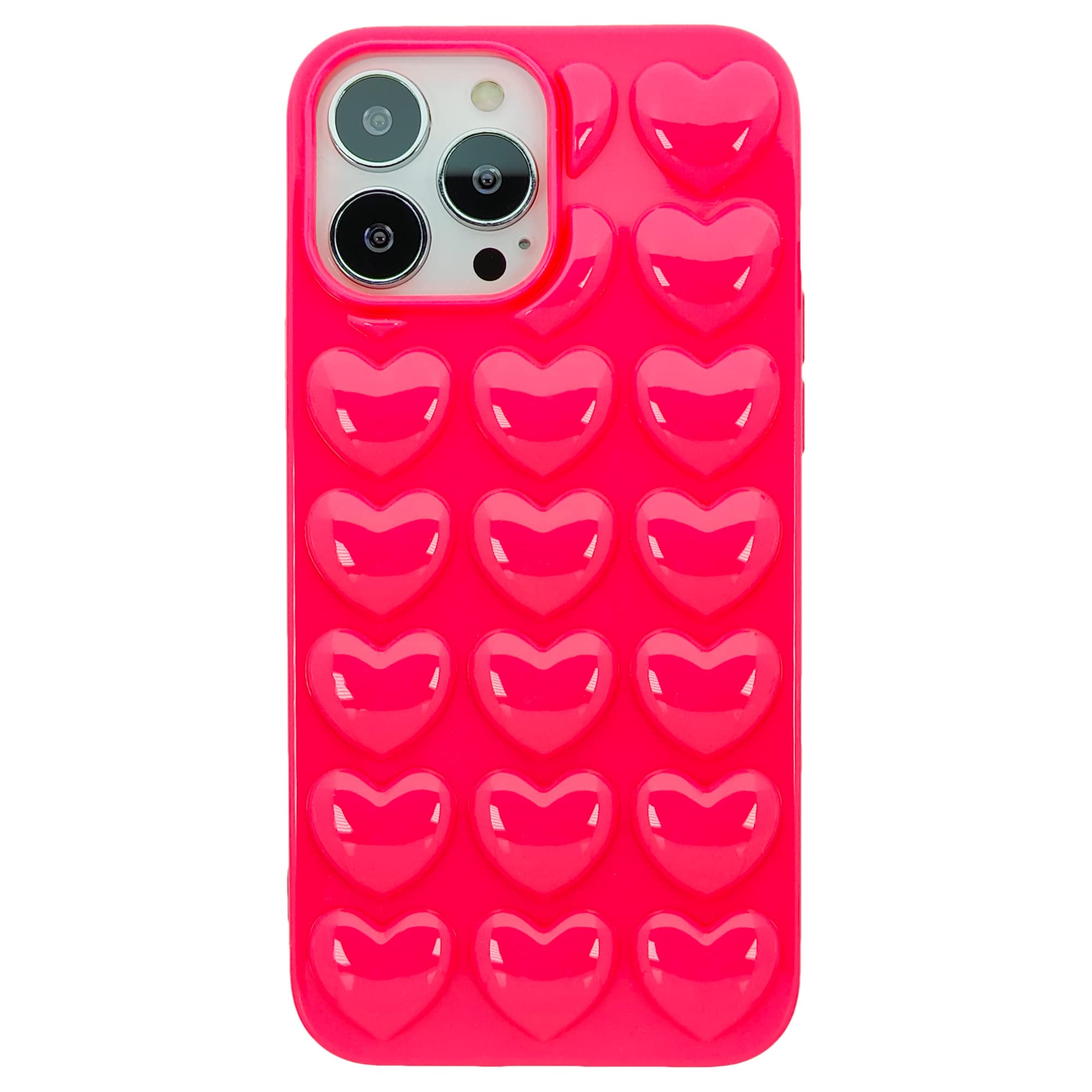 DMaos iPhone 13 Pro Max Case for Women, 3D Pop Bubble Heart Kawaii Gel Cover, Cute Girly for iPhone13 Pro Max 6.7 inch - Hot Pink — image 1