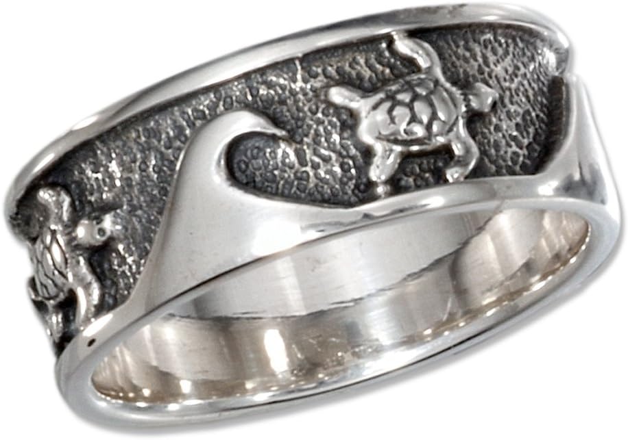 Sterling Silver 925 Waves and Turtles Band Ring