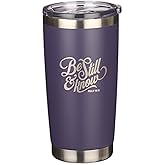 Christian Art Gifts Stainless Steel Double Wall Vacuum Insulated Tumbler 18 oz Purple Bible Verse Travel Mug with Retractable Lid for Women with Bible Verse - Be Still & Know - Psalm 46:10