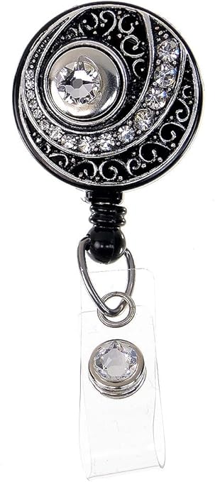 Amazon Com Badge Blooms Id Badge Reel Bling Art Deco Crystal On Black Office Products