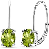 Sterling Silver 8x6mm Oval Genuine, Created or Simulated Gemstone Birthstone Leverback Drop Earrings for Women