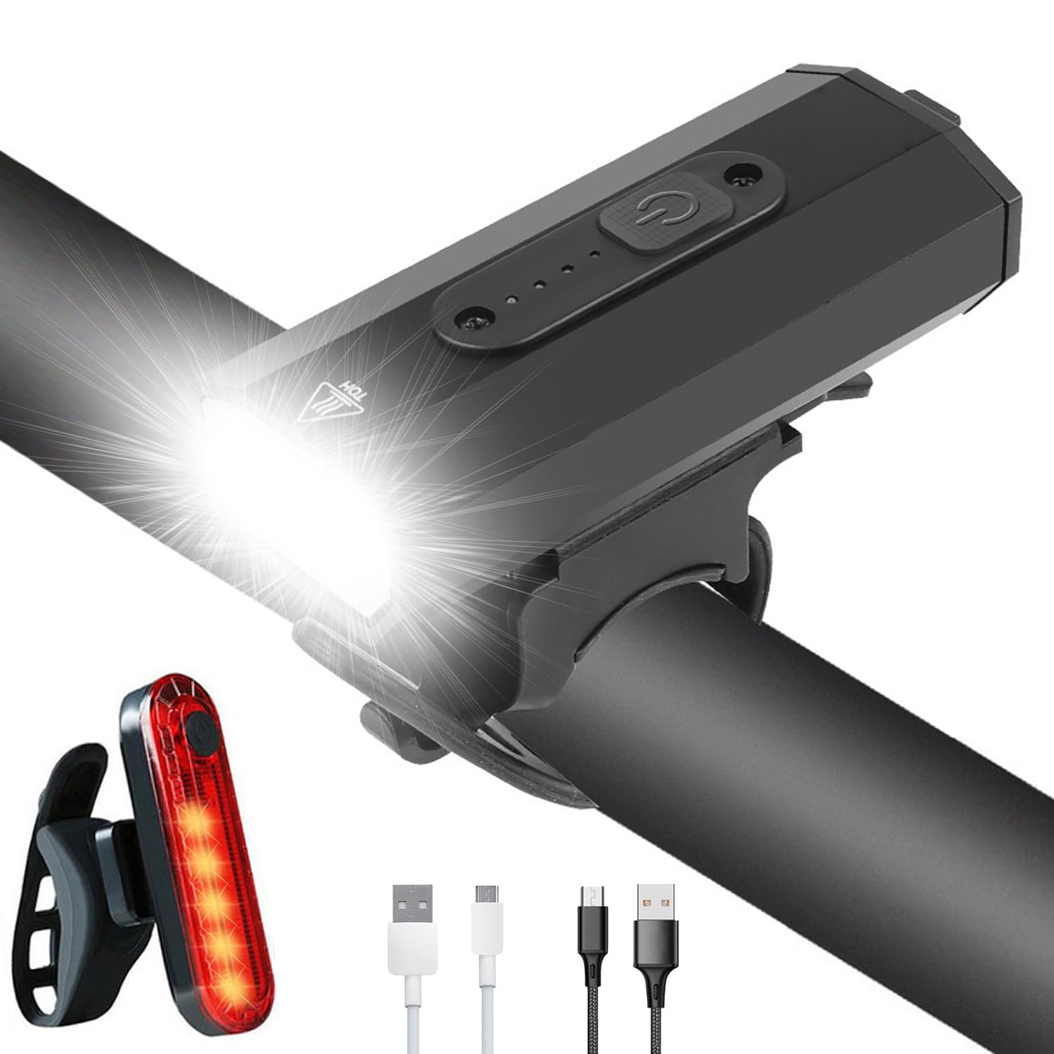 Victoper Bike Light Set - Front and Back, IPX5 Waterproof, Rechargeable, 6 Lighting Modes, Easy To Install for All Road and Mountain Bicycles