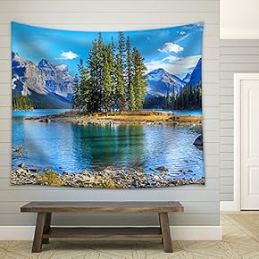 Spirit Island in Maligne Lake - Fabric Wall Tapestry Home Decor - 51x60 inches