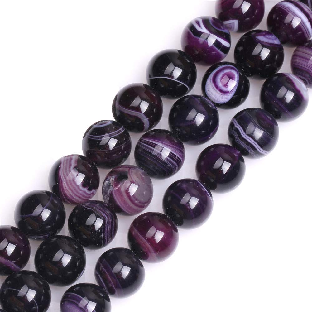 GEM-Inside 14mm Banded Purple Agate Round Gemstone Semi Precious Loose Beads for Jewellery Making 15''
