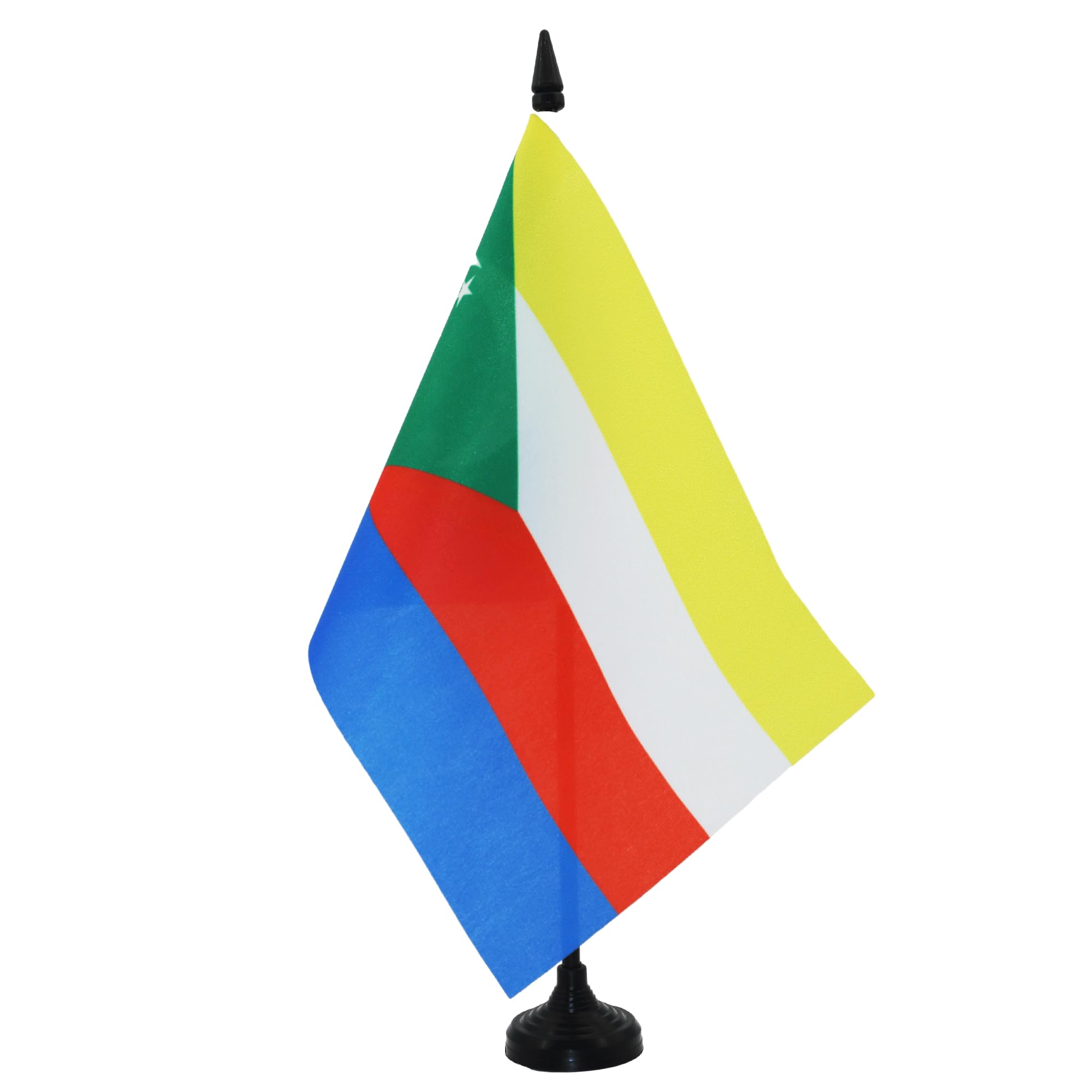 AZ FLAG Comoros Table Flag 5'' x 8'' - Comoran Office Decoration 100% Polyester 21 x 14 cm - Mini Desk Flag with Pole and Black Plastic Base