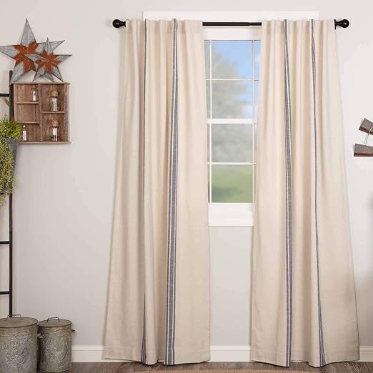Amazon Com Market Place Blue Grain Sack Stripe Panel Curtains