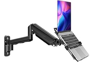 ErgoFocus Laptop Wall Mount, 2-in-1 Monitor Wall Mount with Vented Tray fits Max 17" Notebook or 13-32" Computer Screen, Adju