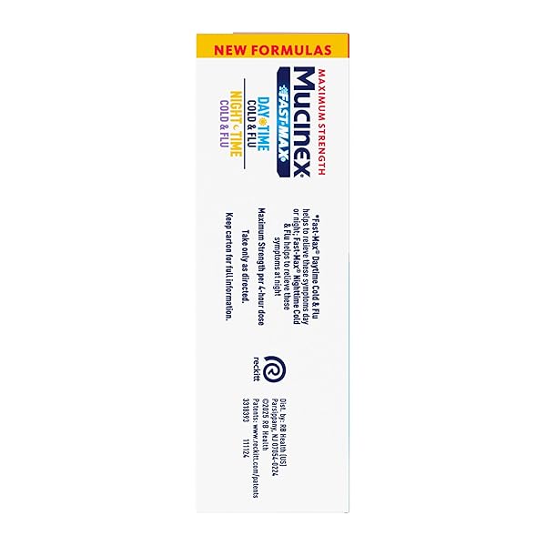MUCINEX FAST-MAX MAXIMUM STRENGTH DAY & NIGHT COLD AND FLU MEDICINE FOR ADULTS, POWERFUL OVER-THE-COUNTER MEDICATION FOR COLD & FLU SYMPTOMS, FAST RELEASE CAPLETS, 40 COUNT