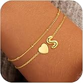 Decholly Heart Initial Bracelets for Women Girls - 18K Gold Plated A-Z Initial Bracelet Dainty Gold Bracelets for Women Teen Girl Gifts Trendy Stuff