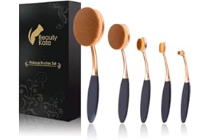 Beauty Kate Oval Makeup Brushes Set 5 Pcs Professional Oval Toothbrush Foundation Contour Concealer Eyeliner Blending Cosmetic Brushes Tool Set (Rose Gold Black)