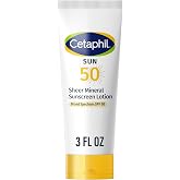 Cetaphil Sheer Mineral Sunscreen Lotion, Face &amp; Body, SPF 50, 3oz | 100% Mineral Zinc Oxide &amp; Titanium Dioxide, Broad Spectrum Uva/Uvb, Sensitive Skin, Dermatologist Recommended, Non-Chemical