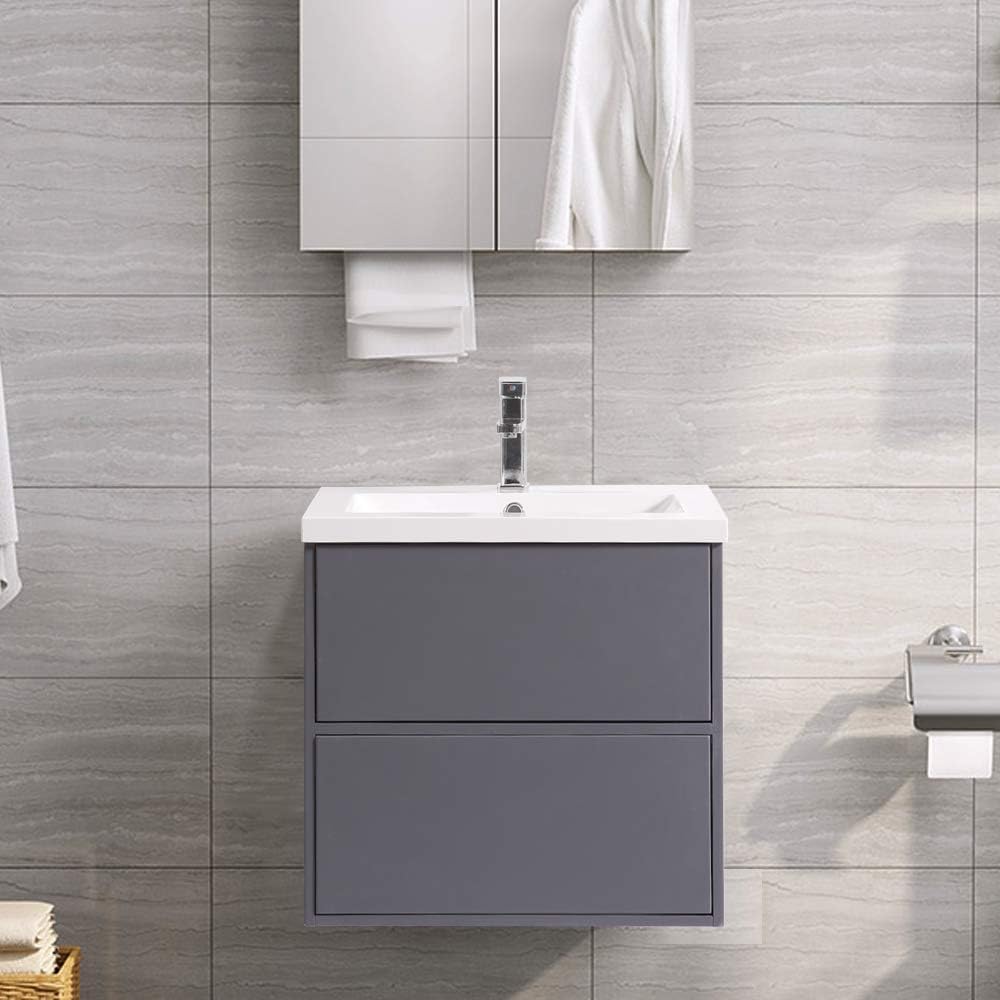 Nrg 600mm Grey Modern Wall Hung Bathroom Furniture Vanity Unit Storage Cabinet With Basin Amazon Co Uk Kitchen Home