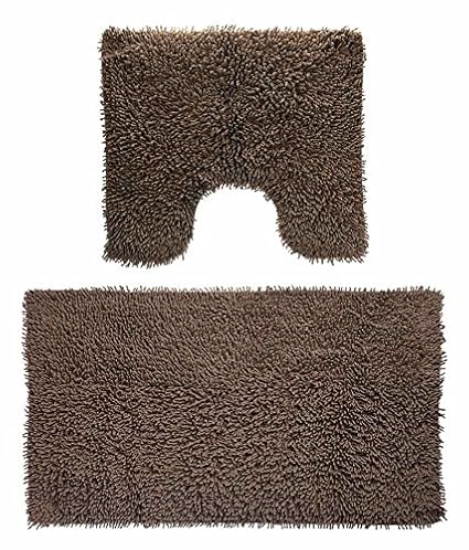 Modern Homes Brown Cotton Tufted Bath Mat and Contour (40 x 60 cm and 50 x 50 cm)