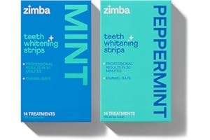Zimba Teeth Whitening Strips for Teeth Sensitive, White Strips for Teeth Whitening, Teeth Whitener Stain Remover 28 White Strips Included Per Pack, 2 Pack (14 Day Treatment), Mint and Peppermint