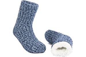 LEMZONE Men's Fluffy Slipper Socks Non Slip Winter Warm Cozy Fleece Lining Cabin Socks with Grips