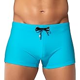 Arjen Kroos Men's Classic Solid Square Cut Swimwear Sexy Tight Swimming Trunks Tan Through Bikini Swim Briefs