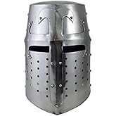 AnNafi® Crusader Helmet | Knight Templar Helm | Medieval Armour Wearable for Men Antique Helmets | Combat Free-Size Reenactment SCA LARP Cosplay Costumes Armor Silver | Halloween & Drama Costume
