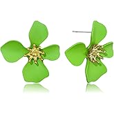 JOONL Exquisite Bohemian Style Floral Alloy Stud Earrings Colorful Four Petal Flower Petal Stud Earrings for Women