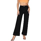Myzellia Wide Leg Jeans Woman Stretchy Cuffed High Waisted Baggy Jeans Loose Denim Pants