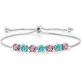 Gem Stone King 2.94 Ct Round Pink Lab Grown Diamond Swiss Blue Topaz 925 Silver Bracelet For Women