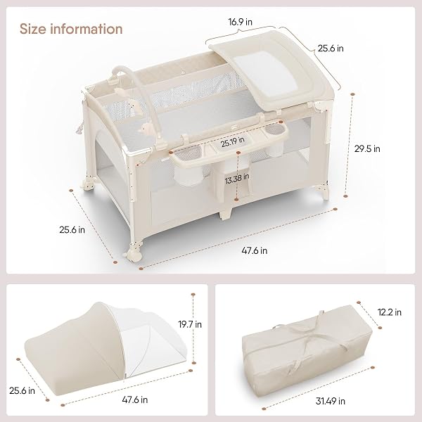 OBEE ODEE 4 IN 1 BABY BASSINET, PACK AND PLAY, BEDSIDE CRIB SLEEPER, DIAPER CHANGER – COMES WITH MATTRESS, MOSQUITO NET, BOTTOM STORAGE AND TOY BAR FOR NEWBORN TO TODDLES