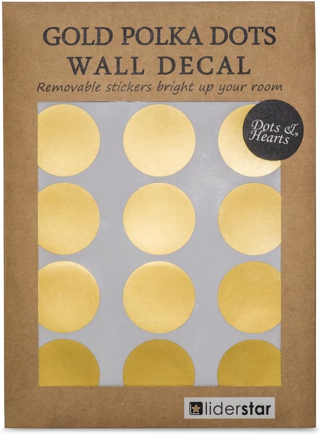 LIDERSTAR Gold Wall Decal Dots (218 Decals Including Free 8 Hearts),Removable Gold Wall Decor -Window Decals 2" Round Circle with Gift Box Stickers for Kids Room,Nursery Room