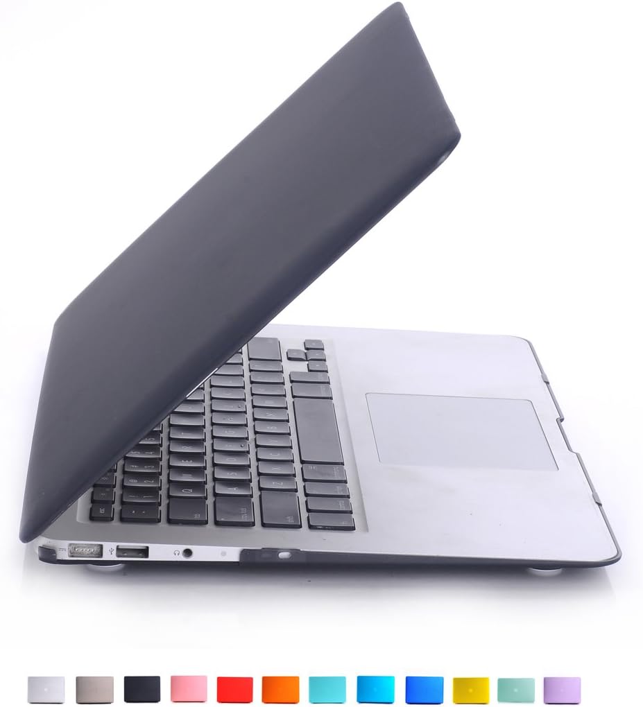 Valawy - Newest Version 13-inch Black Rubberized Hard Case for MacBook Air 13.3" (A1466 / A1369) Shell Cover - Black