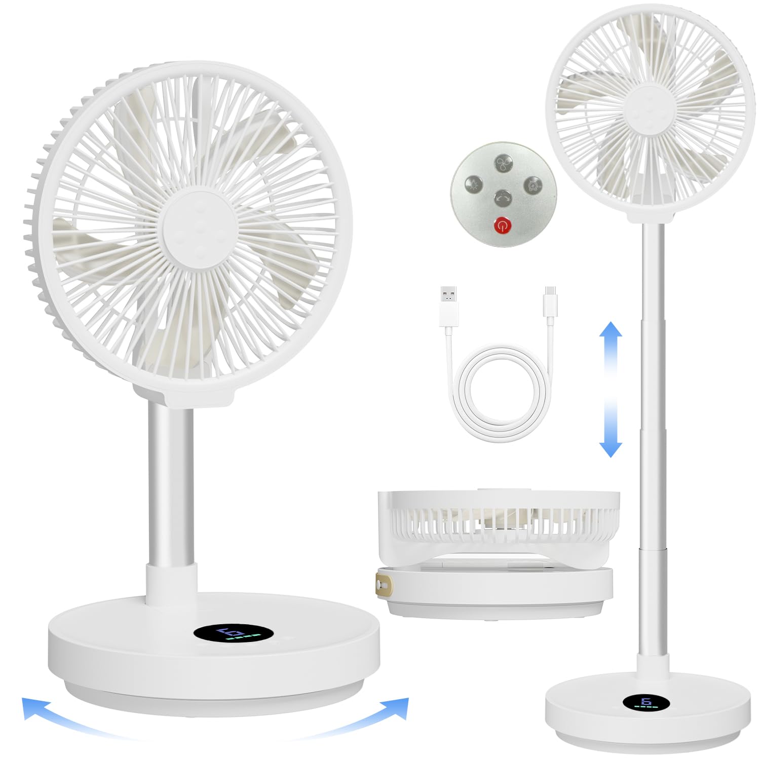Photo 1 of 10" Portable Fan - Wireless Battery Operated Fan - 6 Speeds - LED Lighting - Remote Control - Cruise Travel - Outdoor Travel RV Power Bank With USB-C Port, Ultra Quiet Desk/Pedestal Fan