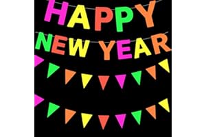 Iceyyyy Black Light Neon Happy New Year Garland Banner Hanging Decorations, UV Reactive Glow-in-The-Dark 2024 New Year Party Supply (Happy New Year)