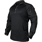 IDOGEAR Men’s Tactical Military Shirts 1/4 Zip Combat BDU Shirts Camo Long Sleeve with Pockets for Outdoor Airsoft Paintball