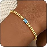FUNEIA Birthstone Gold Beaded Bracelets for Women Non Tarnish Trendy Dainty 14K Gold Plated Cute Stackable Bead Stretch Friendship Bracelet Stack for Best Friend Couples Birthday Gifts Jewelry