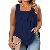 Eytino Women Plus Size Tank Tops Summer Casual Square Neck Sleeveless Blouse Shirts(1X-5X)