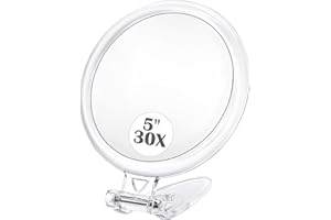 MIYADIVA Magnifying Mirror,30X Hand Mirror with Handle,Travel Magnifying Mirror with Double-Sided 1X/30X Magnification,5 in Handheld Magnifying Mirror,Foldable Makeup Mirrors for Everyone