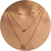 Stocking Stuffers Holiday Outfits for Women 2024 Gold Layered Initial Necklaces Dainty Heart Initial Necklaces for Womens Small Letter Disc Pendant Choker Necklace Triple Layering Necklaces Jewelry Gifts for Womens (N)