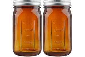 CARBLIN 2 Pack Mason Jars 32 oz, Amber Wide Mouth Canning Jars with Airtight Lids, Glass Pint Jars with Bands Labels Brush, L