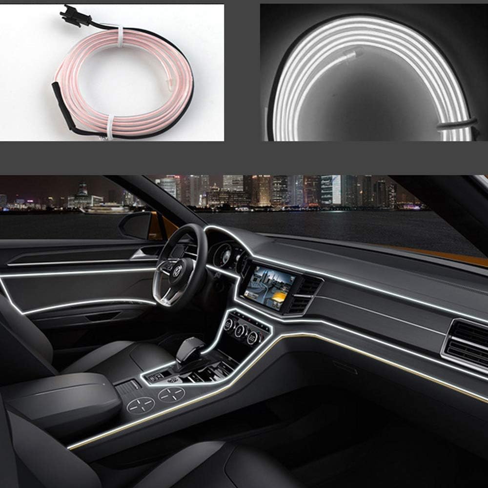 USB Neon LED Light Glowing Electroluminescent Wire/El Wire for Automotive Interior Car Cosplay Decoration with 6mm Sewing Edge(White, 5 M)