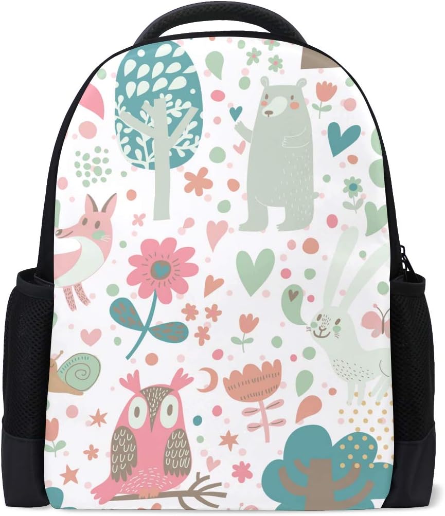 MONTOJ Cute Animals Fox Rabbits Pattern polyester travel backpack laptop Backpack