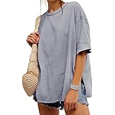 UNCLECAT Womens Oversized T Shirts Summer Trendy Short Sleeve Crew Neck Tops Loose Fit Side Slit Tee