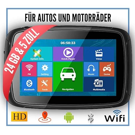 Elebest Rider A5 Pro Navigationsgerät 5 Zoll Motorrad/PKW,Bluetooth,Wasserdicht,Neuste Europa Karten sowie Radarwarner, 24GB 