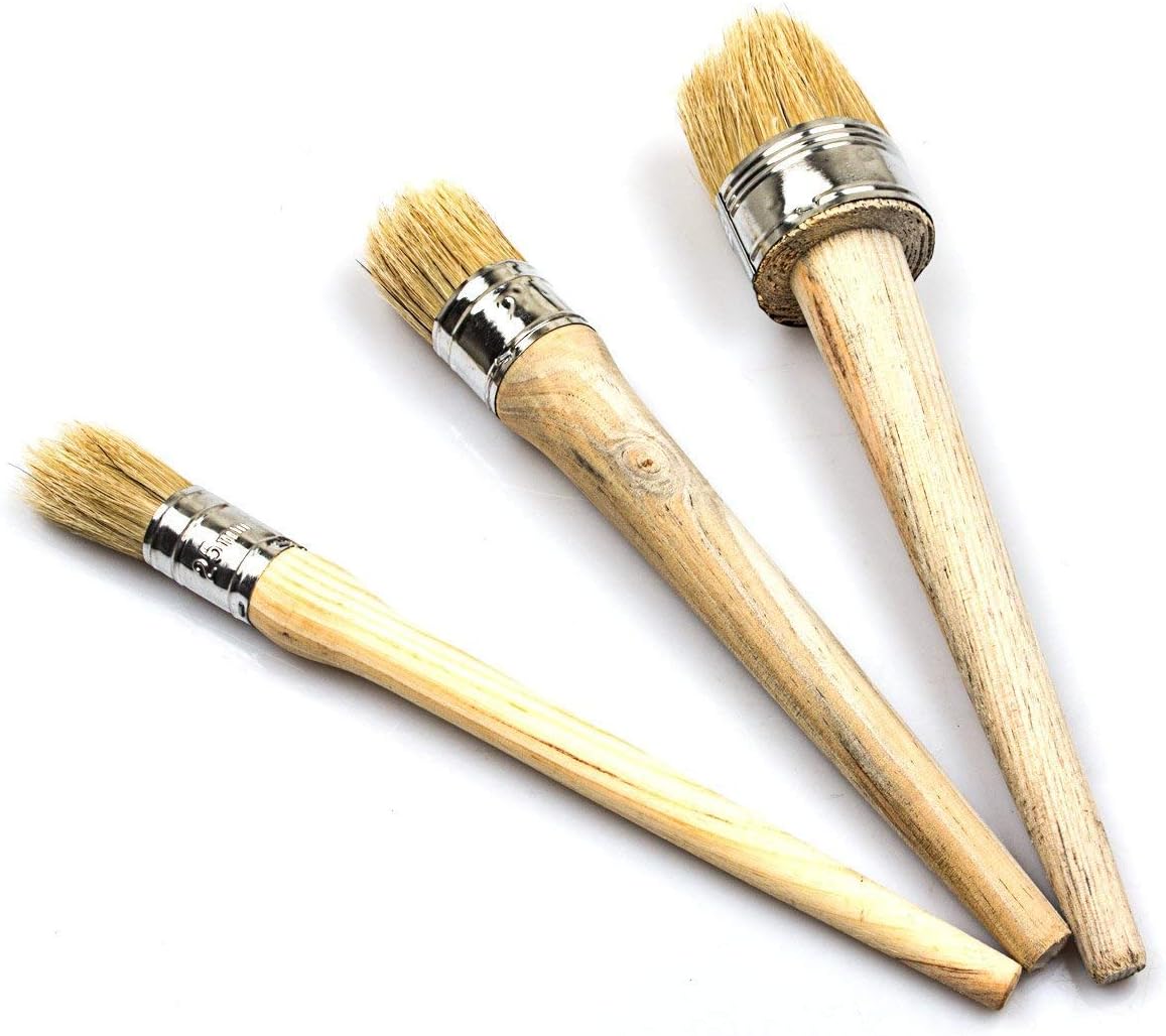 3 Pcs Chalk Paint Wax Brush Set, ASelected Natural Bristle Round Paint Brushes for Furniture Home Decor, Waxing - Image 5
