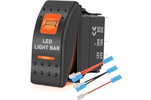 HOKAAER LED Light Bar Waterproof Rocker Switch Toggle On-Off 12V 24V 5Pin SPST Orange Backlit, with Jumper Wires Set Compatible for Polaris RZR Can-Am Car Truck ATV UTV RV SUV