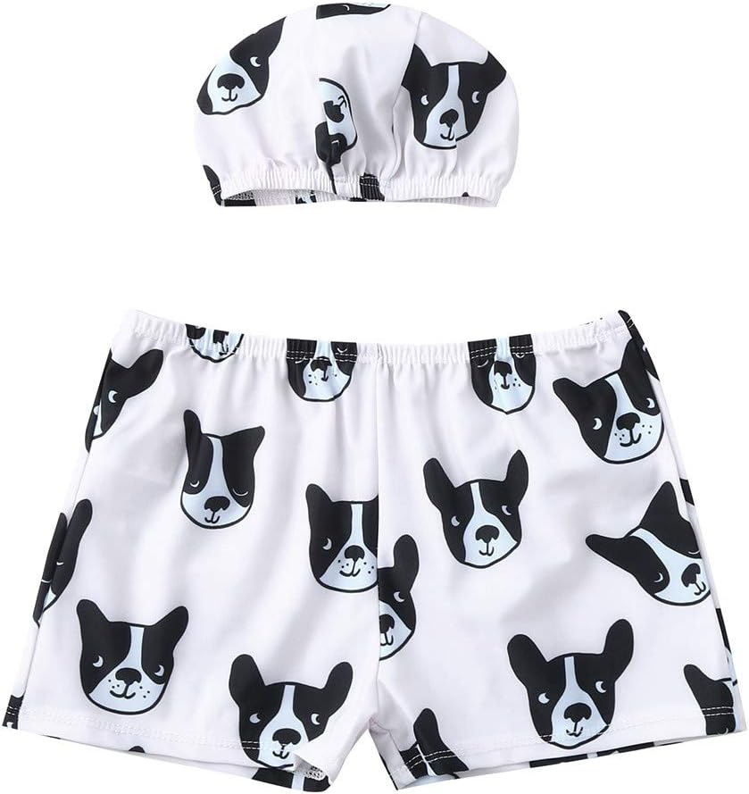 NUWFOR Toddler Baby Kids Boys Dog Swimwear Swimsuit Beach Pants Clothes Hat Outfit?Black,4-5 Years?