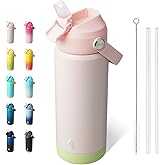 BJPKPK Insulated Water Bottle with Straw Lid, 18oz Thermo Water Bottles, Flex Handle & Non-slip Boot, BPA Free Leak Proof Stainless Steel Metal Thermo, Tumblers, Cups,Pearl Pink